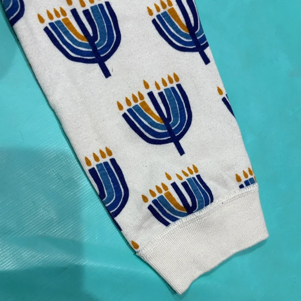 Worn Once- Hanna Andersson Blue and White Menorah Pajama Set for Hanukkah